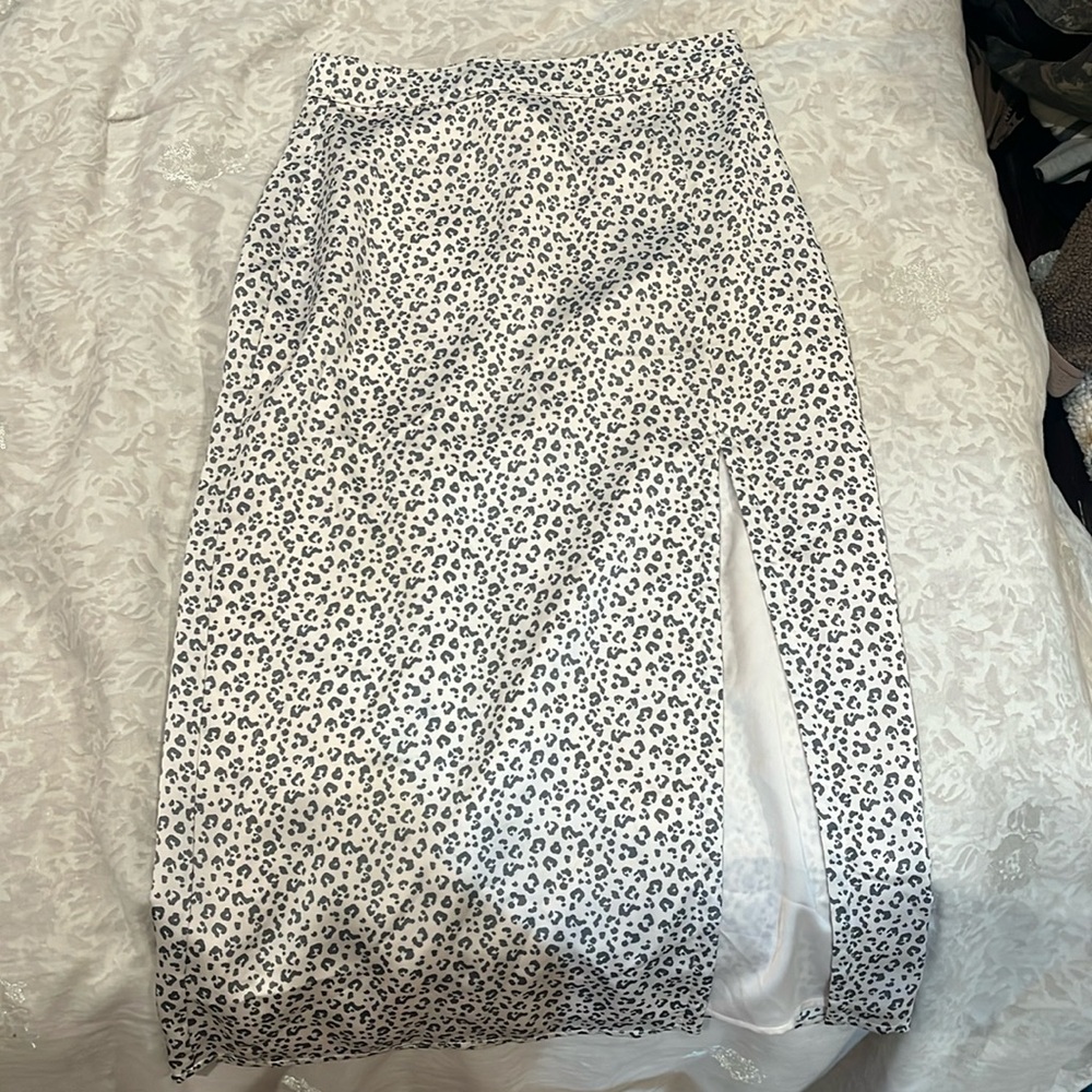 A&F satin cheetah midi skirt